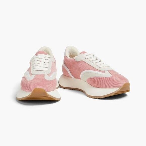 GOOD NEWS Kook suede-trimmed corduroy sneakers Baby Pink Size 39 US Size 9 - Picture 1 of 10
